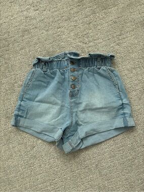 BDG Light Blue Paperbag Waist Denim Shorts